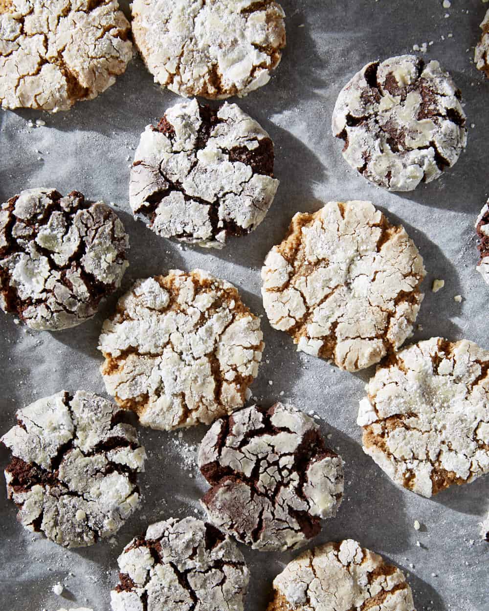 crinkle cookies on a baking tray