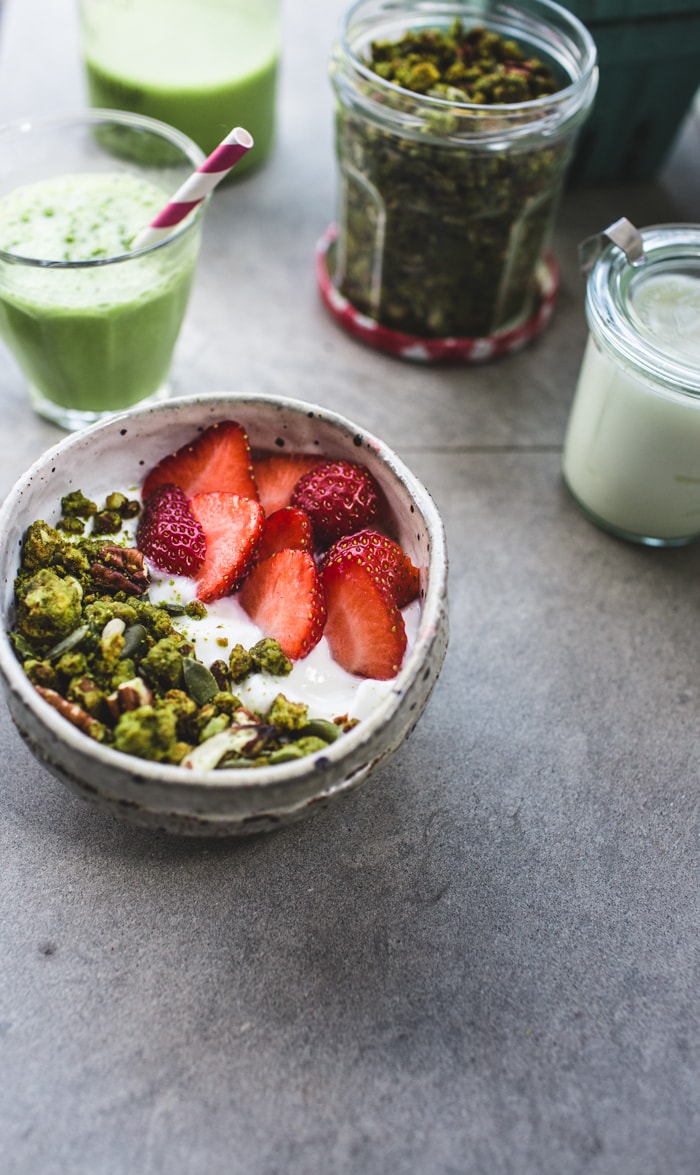 Grain Free Matcha Granola and Iced Coconut Matchaccinos