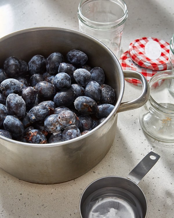 fresh damsons in a pot