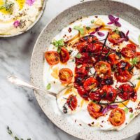 Ottolenghi Hot charred cherry tomatoes with cold yoghurt