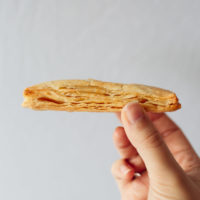 A piece of baked rough puff pastry