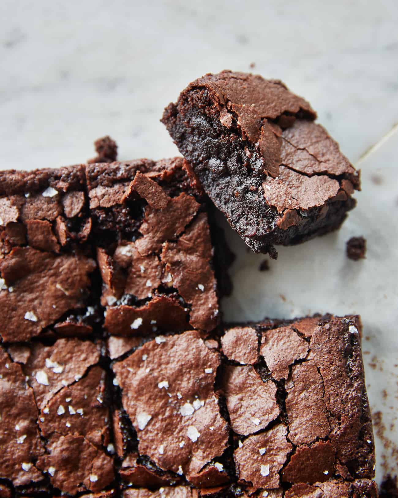 View of the gooey centre of vegan sourdough brownies